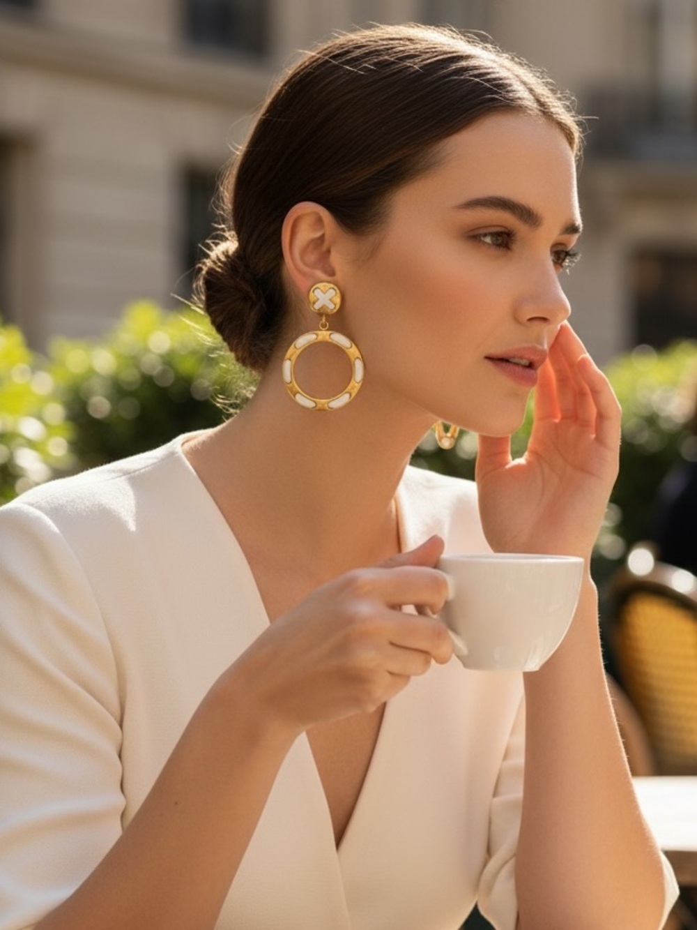 Erwin Pearl Elegant Gold and White Hoop Earrings